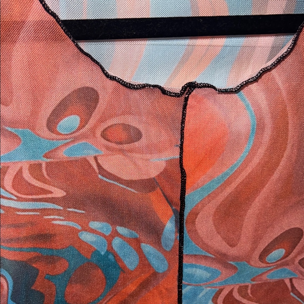 Turquoise and Orange See-through Swirl Pattern Bodysuit - Picture 11 of 11
